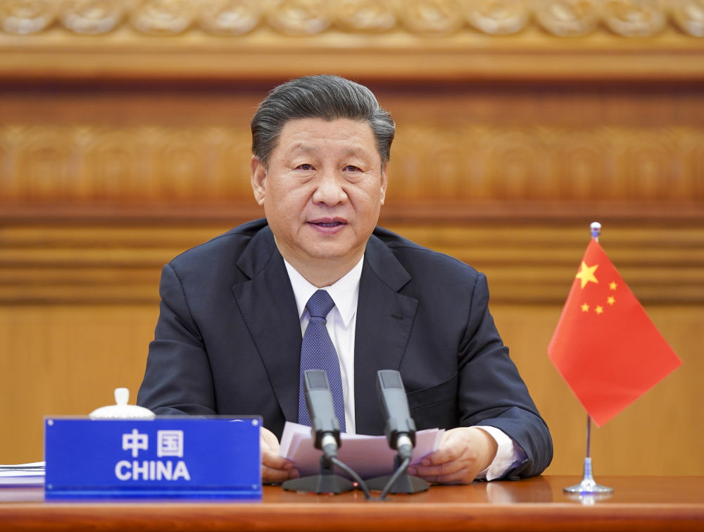 2020年3月26日，習(xí)近平在北京出席二十國集團領(lǐng)導(dǎo)人應(yīng)對新冠肺炎特別峰會并發(fā)表題為《攜手抗疫 共克時艱》的重要講話。新華社記者 李學(xué)仁 攝